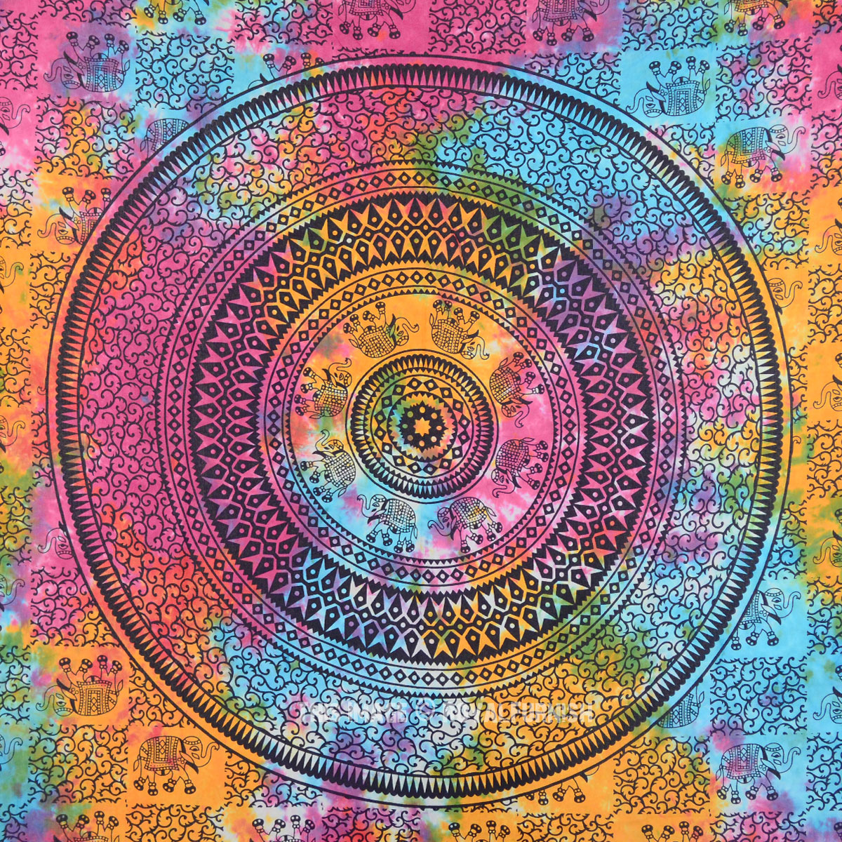 Tie Dye Colorful Bohemian Elephant Mandala Tapestry - RoyalFurnish.com