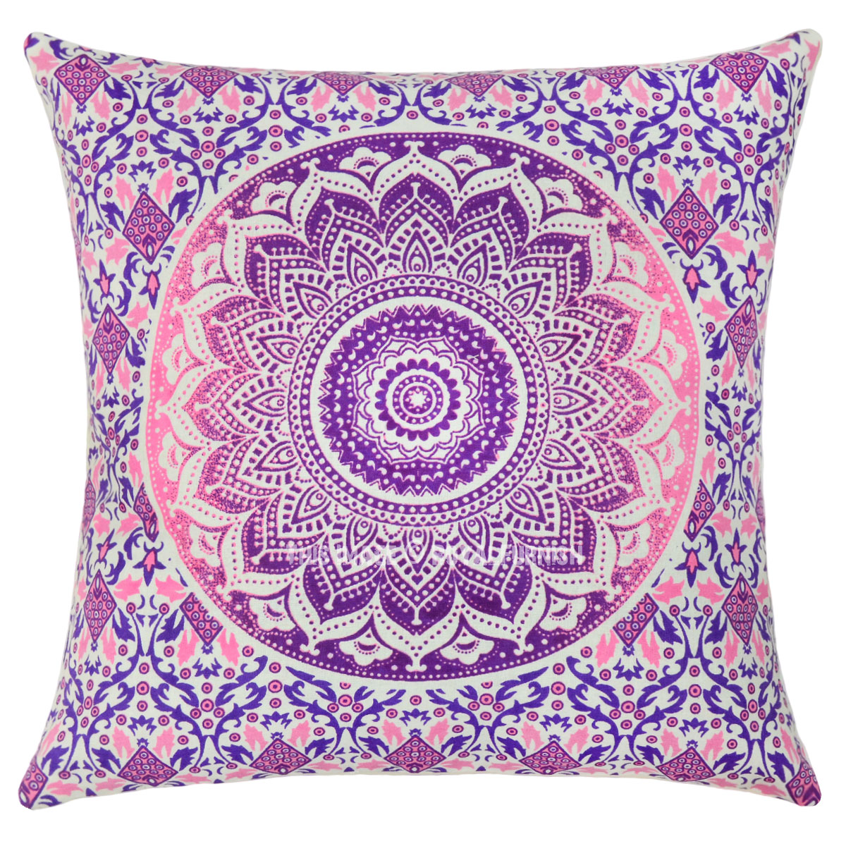 Purple and Pink Ombre Mandala Throw Pillow Cover RoyalFurnish