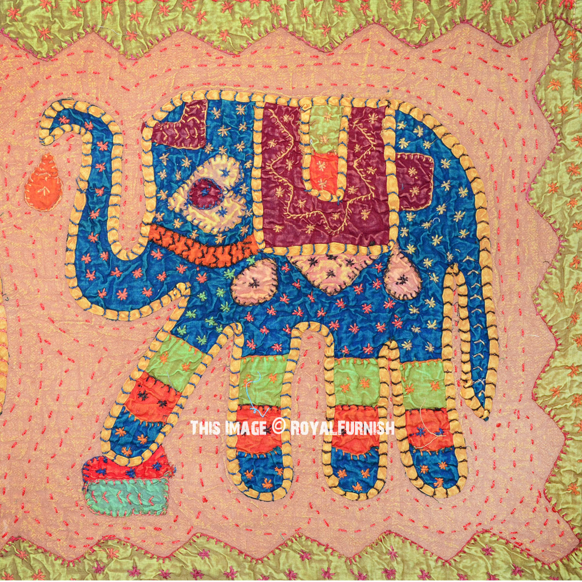 Brown Indian Vintage Patchwork Elephant Tapestry Wall Hanging ...