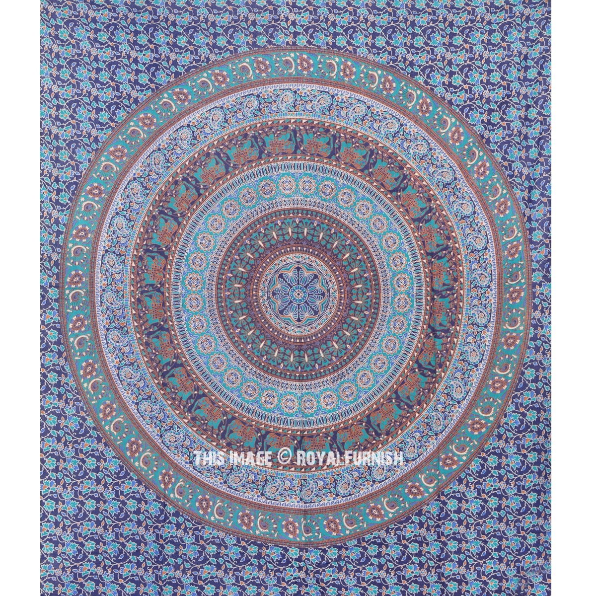 Blue Bohemian Medallion Elephant Mandala Bohochic Hippie Wall Tapestry ...
