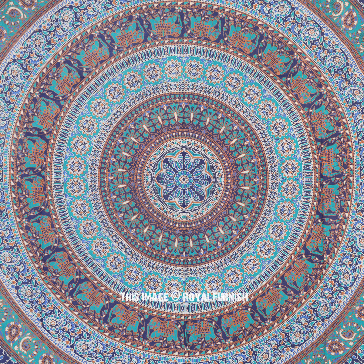 Blue Bohemian Medallion Elephant Mandala Bohochic Hippie Wall Tapestry ...