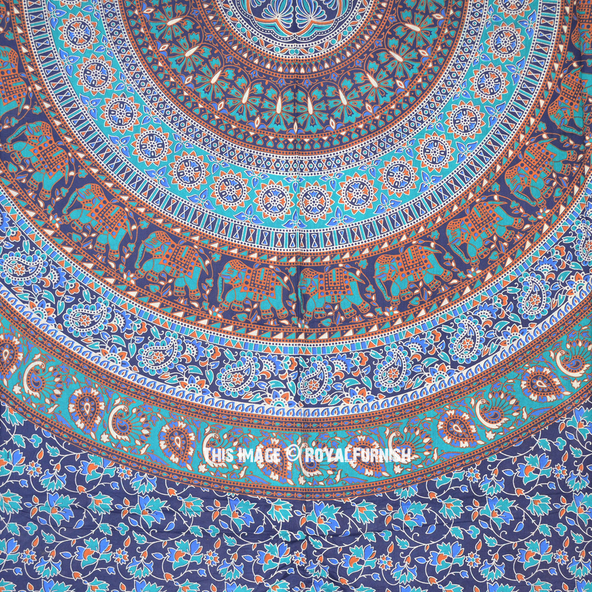 Blue Bohemian Medallion Elephant Mandala Bohochic Hippie Wall Tapestry ...