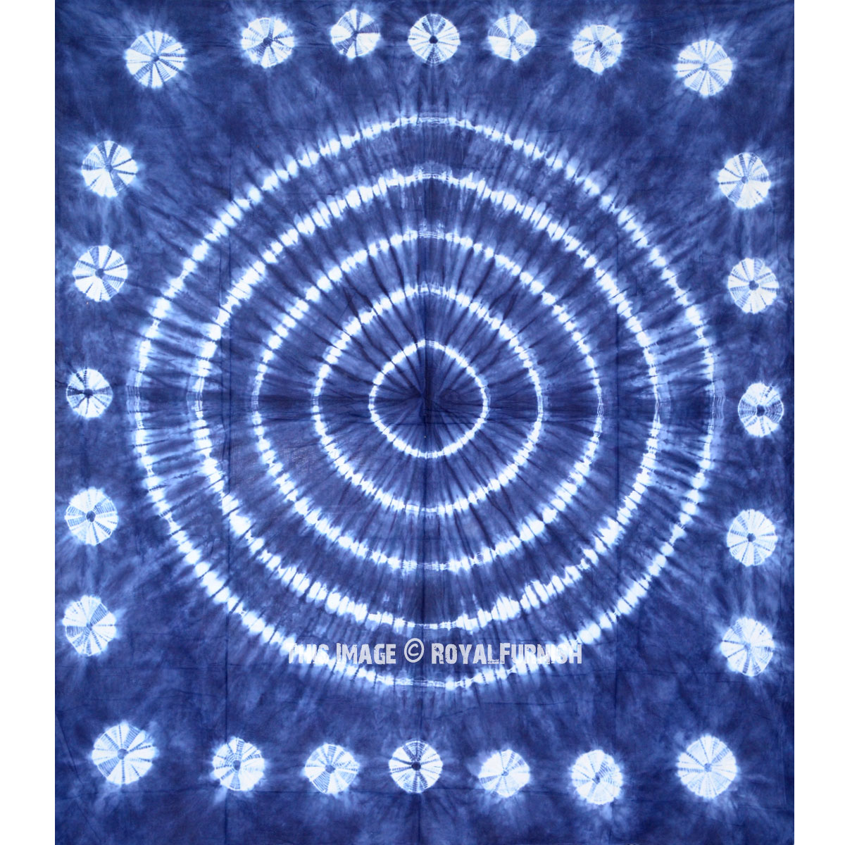 Indigo Blue Shibori Tie Dye Medallion Meditation Tapestry