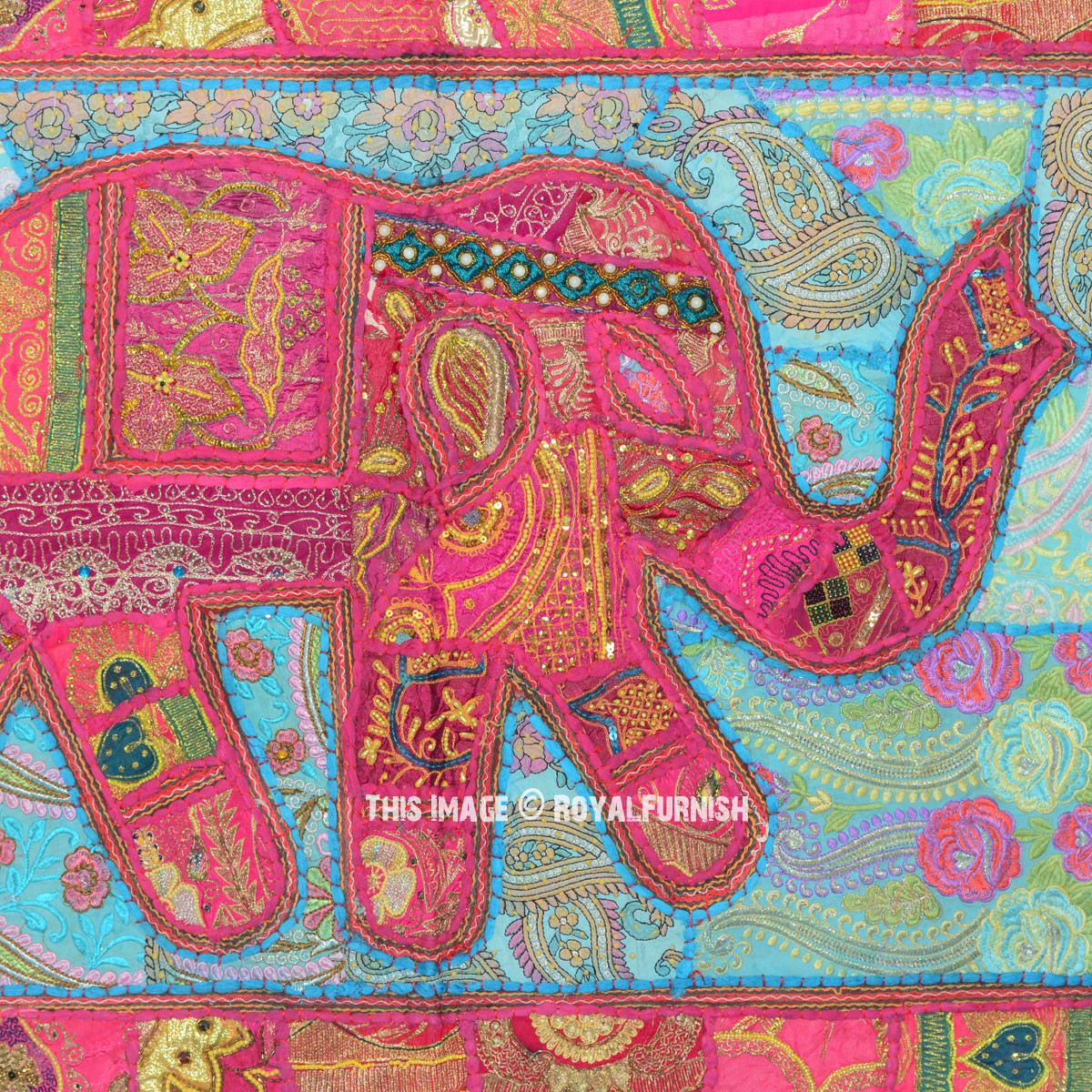 Pink Indian Vintage Patchwork Tribal Elephant Wall Tapestry ...