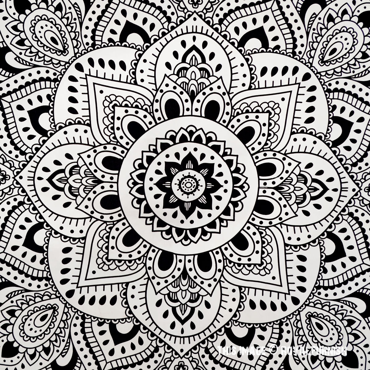 Black & White Lotus Mandala Bohemian Wall Tapestry - RoyalFurnish.com