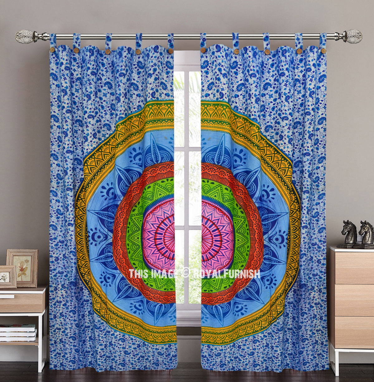 Colorful Rainbow Mandala Curtains Set of 2 - RoyalFurnish.com