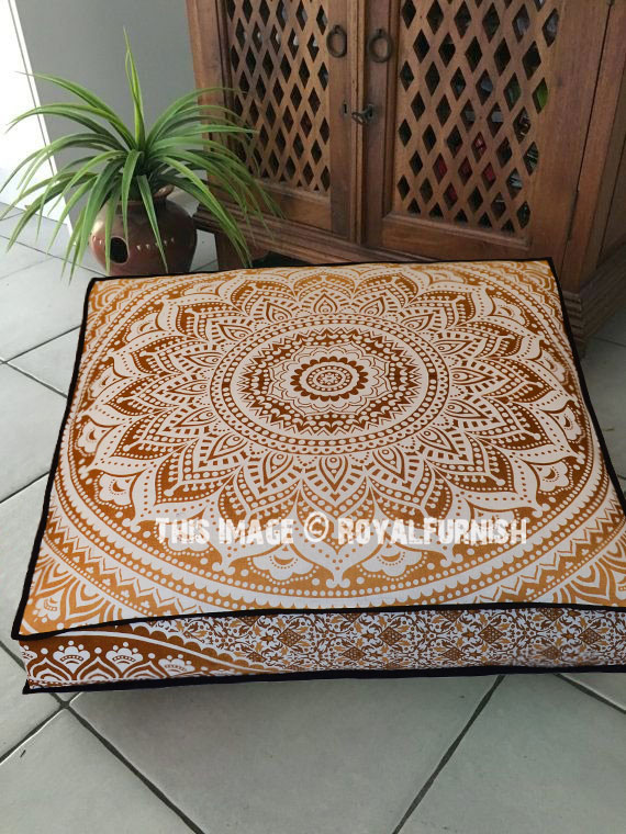 Sparkly Gold Ombre Cotton Square Floor Pillow Cover 36 Inch