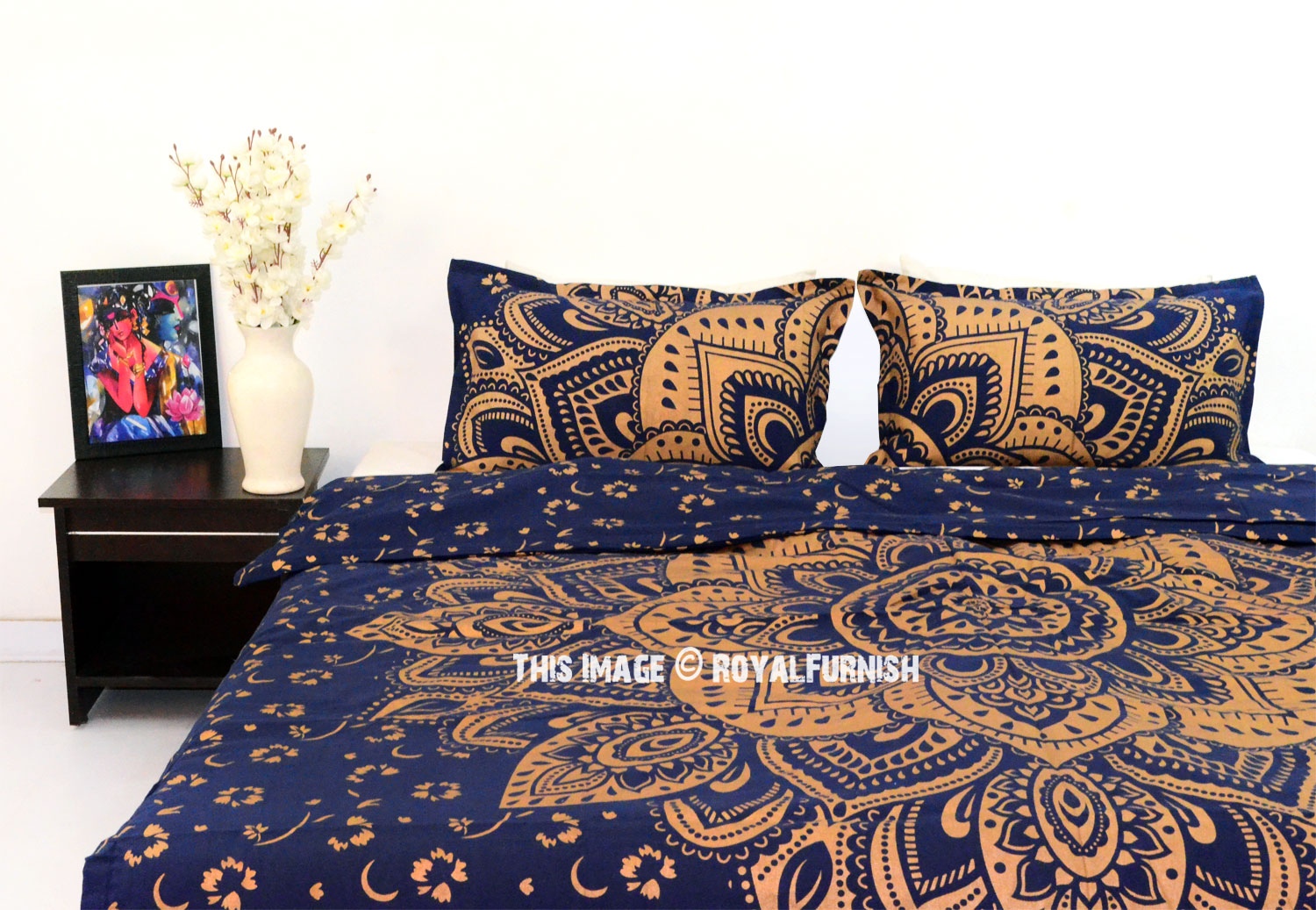 Blue Gold Passion Ombre Boho Mandala Duvet Covers With Set Of 2