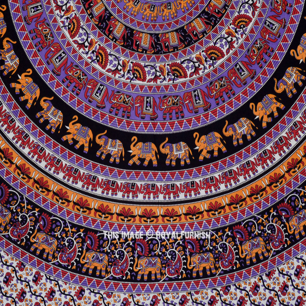 Purple & Black Bohemian Elephant Mandala Wall Tapestry - RoyalFurnish.com