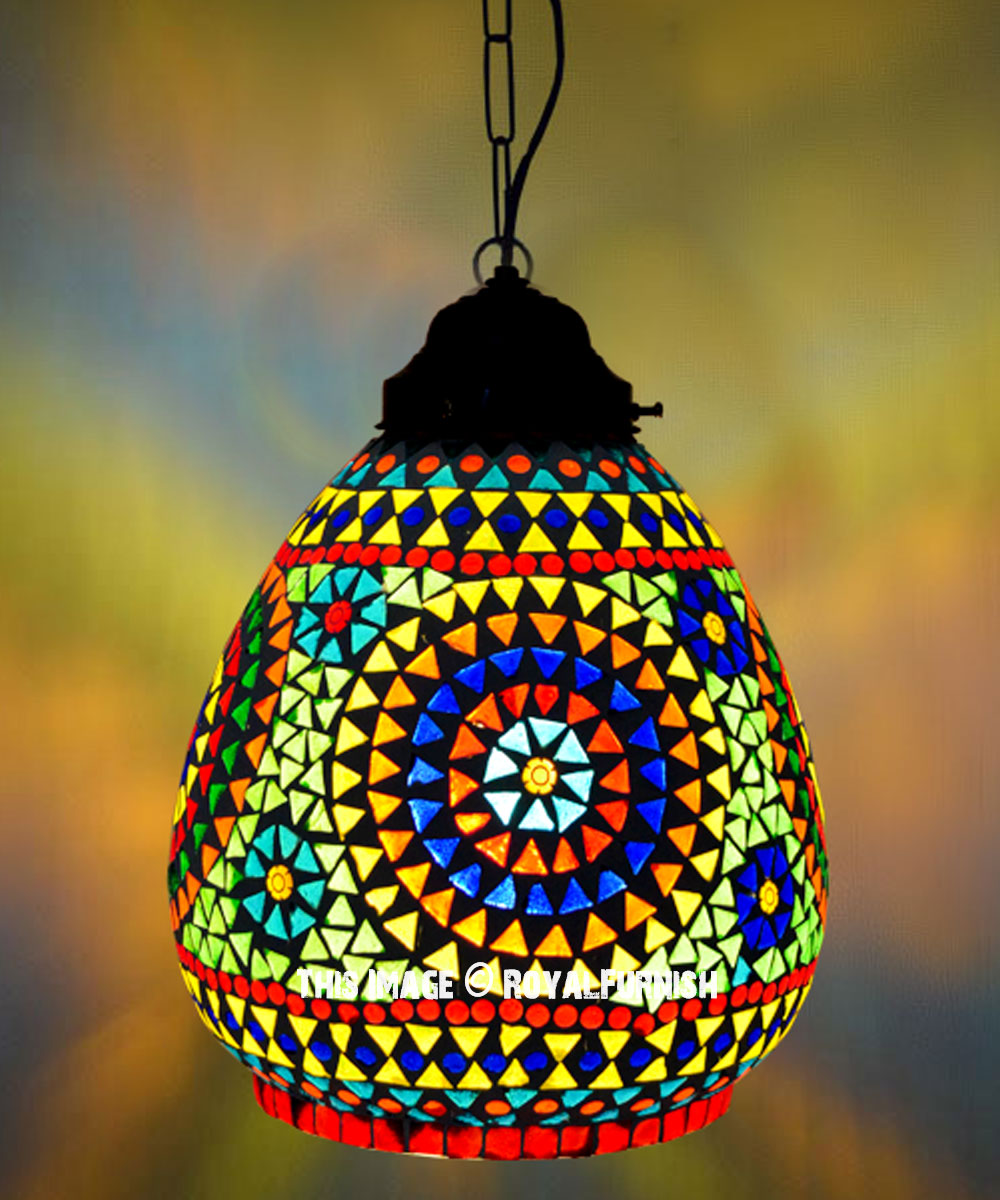 Mosaic Glass Head Ceiling Pendant Light Fixture Chandelier Lamp Shape ...