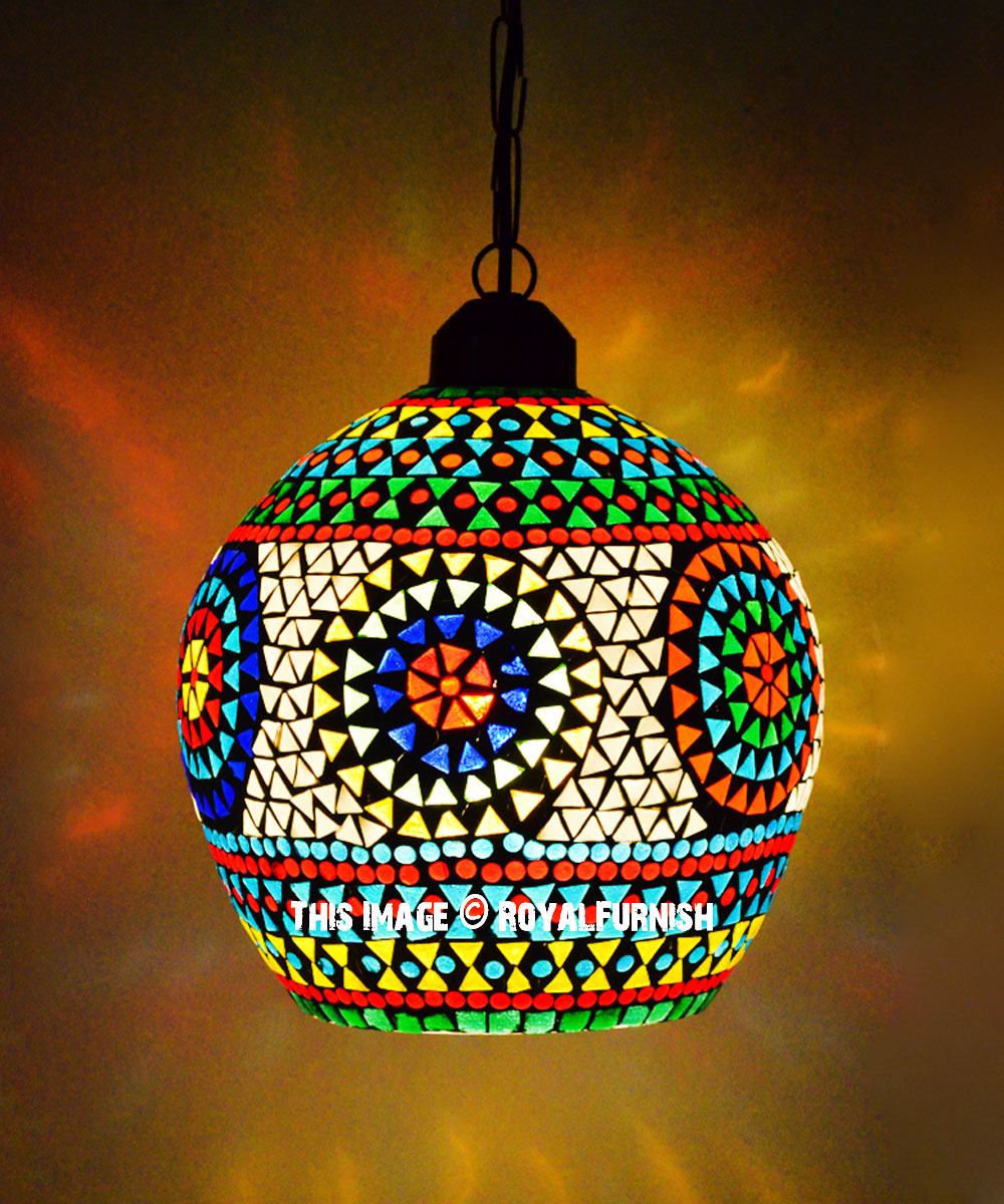 Turkish Mosaic Glass Pumpkin Shape Ceiling Hanging Pendant Light Lamp ...