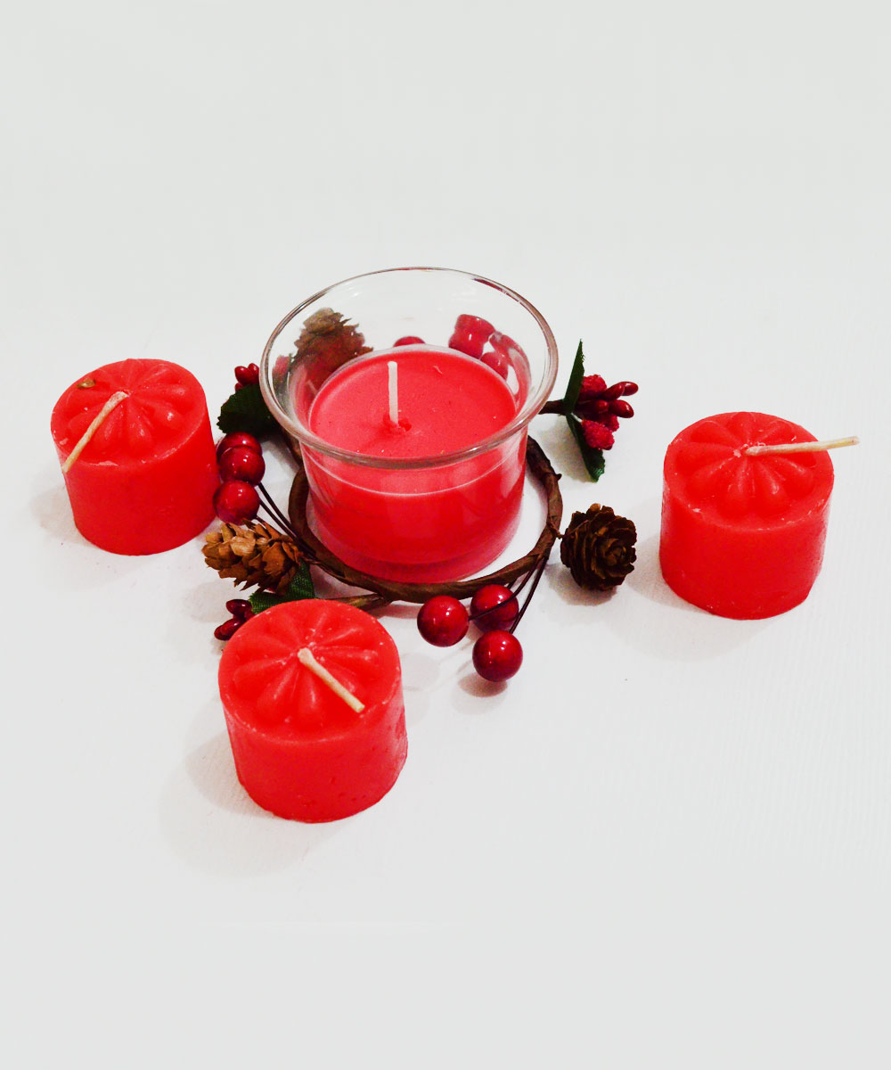 Red Votive Candles Set of 4 Scented Candles with Candle Holder
