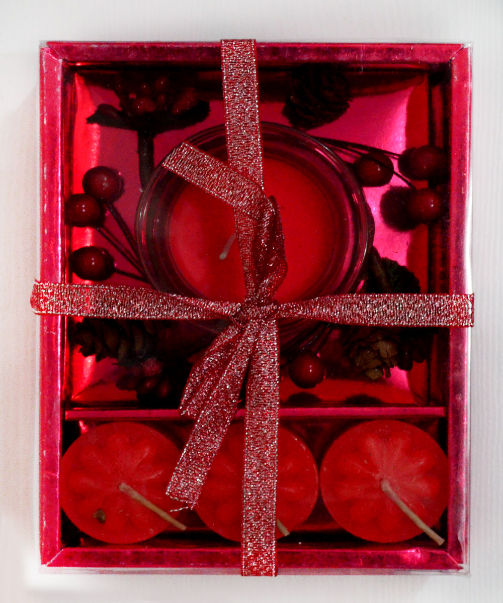 Red Votive Candles Set of 4 Scented Candles with Candle Holder