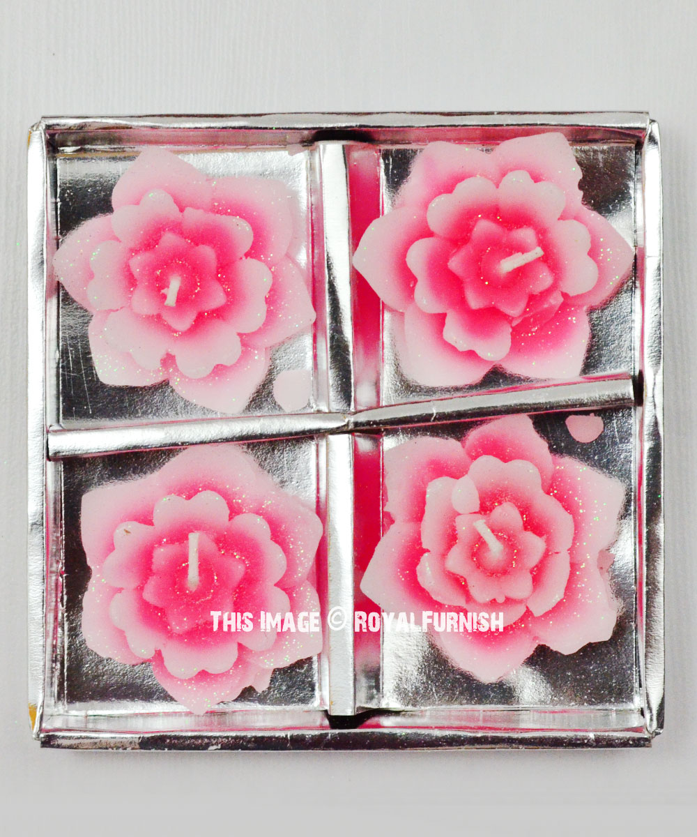Pink & White Decorative Flower Floating Candle Set of 4 Scented Tea