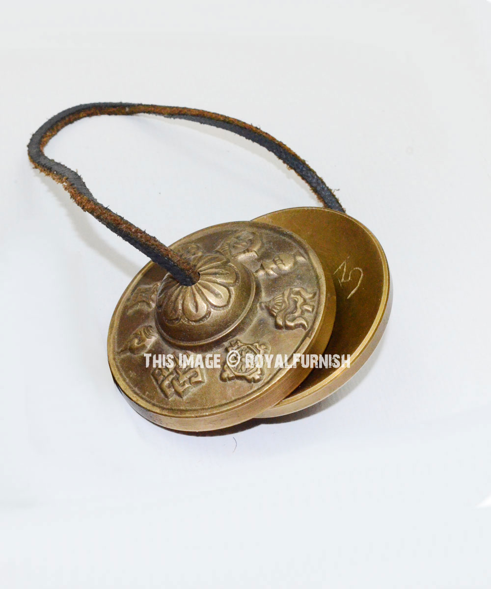 copper alloys Tingsha Cymbals Tibetan Lucky Symbol Embossed Meditation Yoga Bell Chimes OM Mane Padme Hum Symbols Embossed 