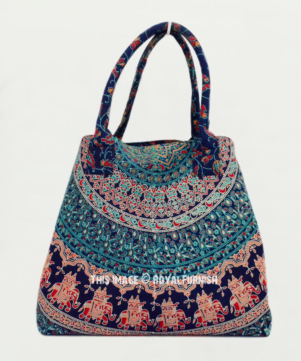 Blue Boho Birds Medallion Boho Beach Tote Bag for Women - RoyalFurnish.com