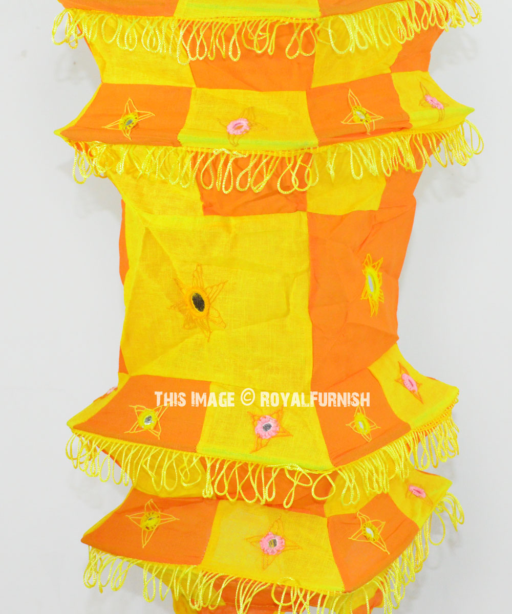 Orange & Yellow Indian Fabric Cloth Lantern Lamp 10 Inch