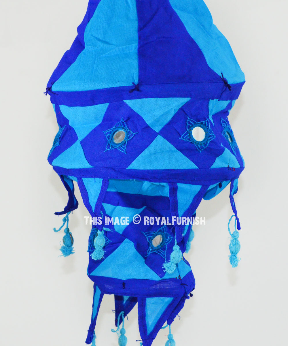 Blue Decorative Indian Fabric Lantern Lampshade 9 Inch