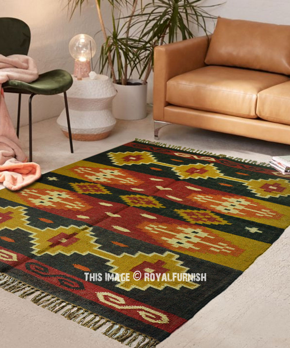 Green & Yellow Indian Traditional Pattern Southwestern Area Rug 4X6 Ft ...