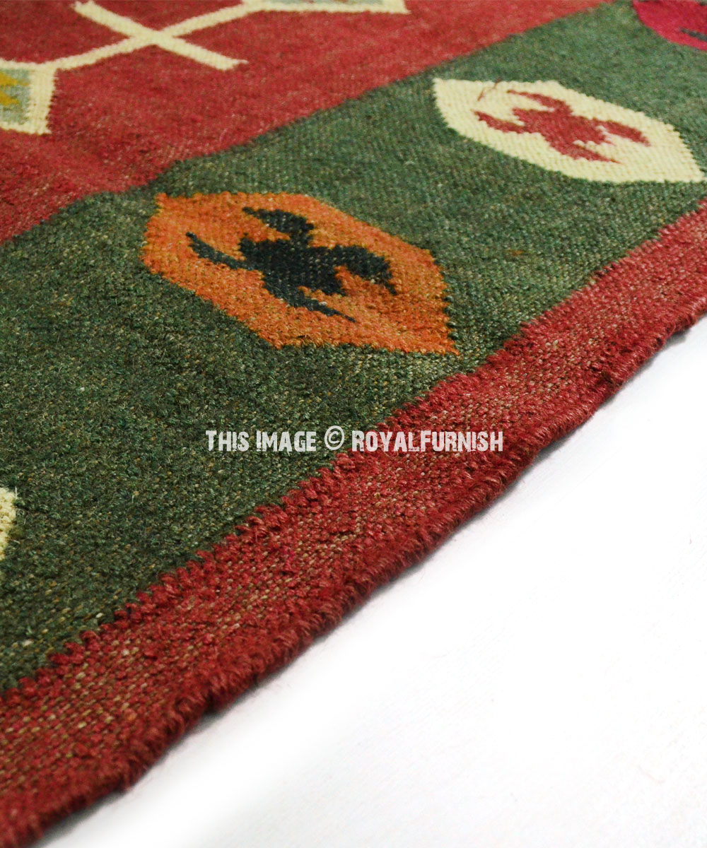 Maroon & Green Geometric Southwestern Jute Area Rug 4X6 Ft