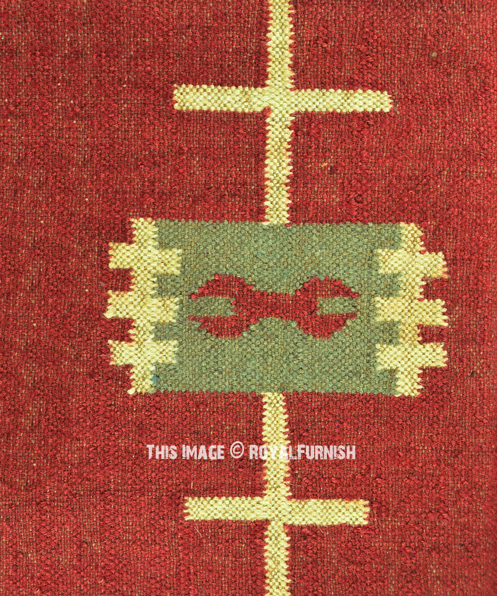 Maroon & Green Geometric Southwestern Jute Area Rug 4X6 Ft