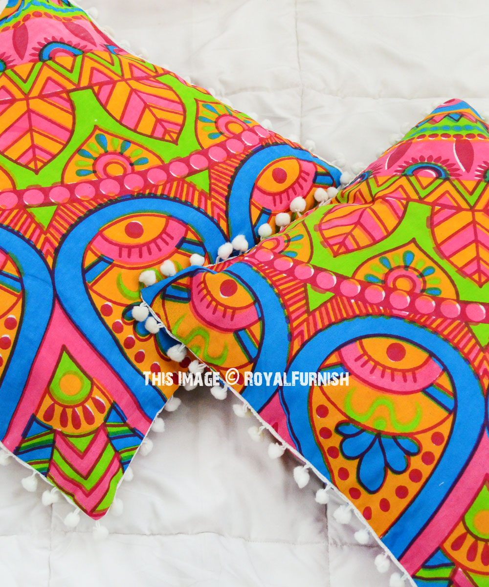 Decorative Vibrant Colorful Floral Boho Cotton Throw Pillow Cover Set