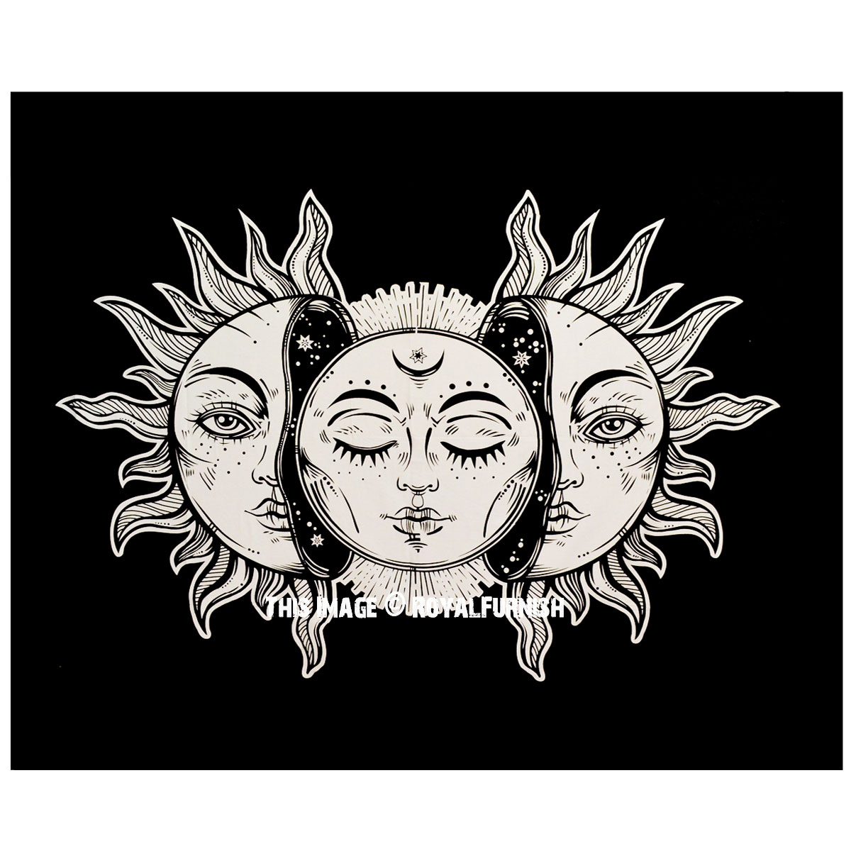 Black Burning Sun and Moon Tapestry Psychedelic Mystic Wall Tapestry -  RoyalFurnish.com