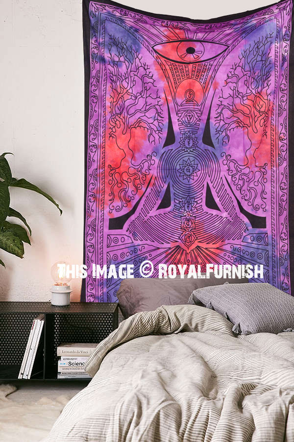 Purple Meditation Chakra Tree Tapestry - RoyalFurnish.com