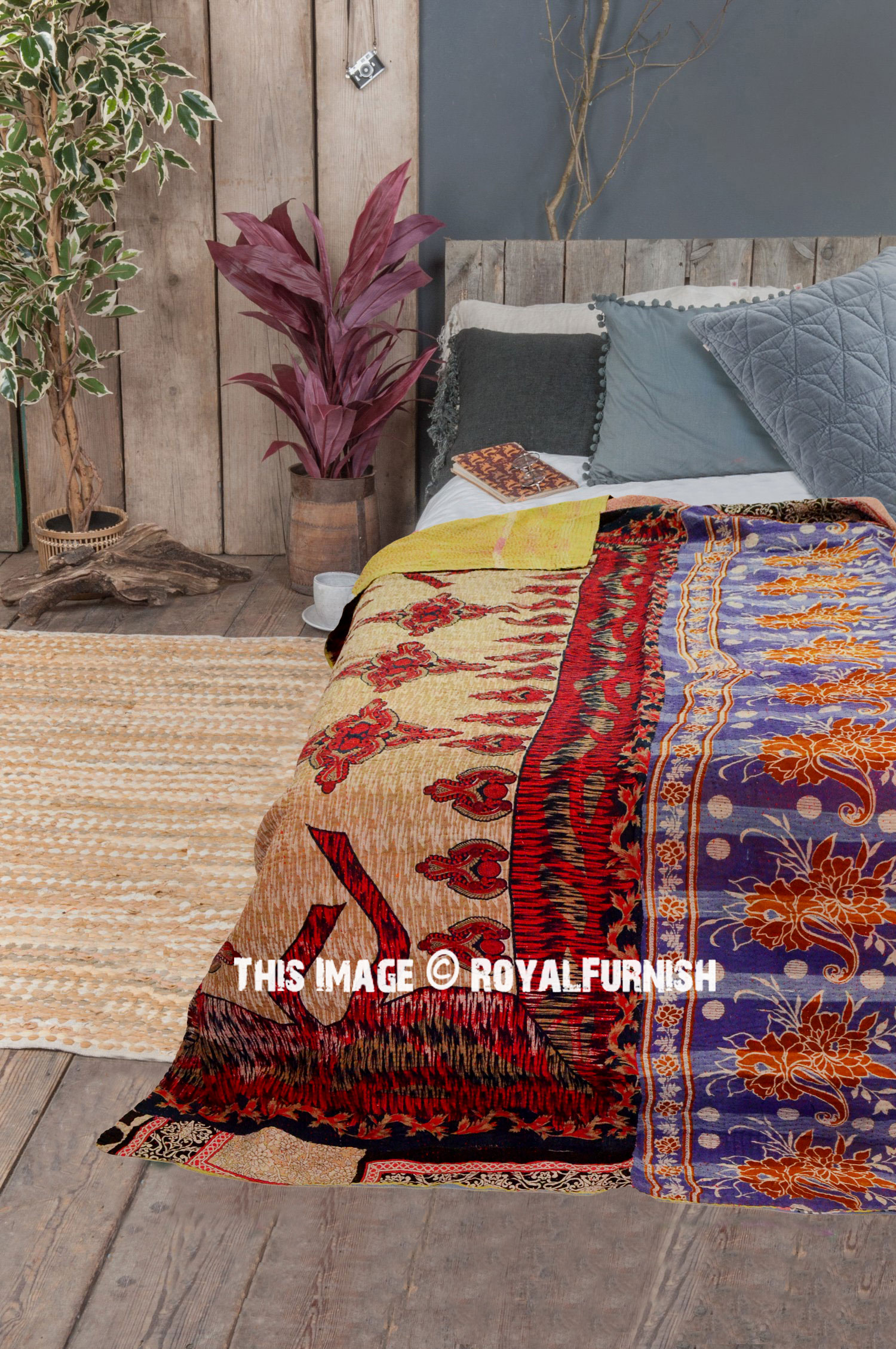 Multi Running Hand Stitched Quilted Kantha Throw