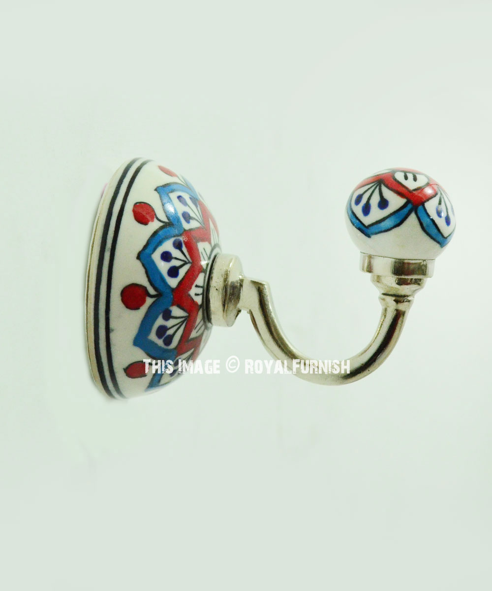 Red & Blue Colorful Indian Boho Ceramic Wall Hook