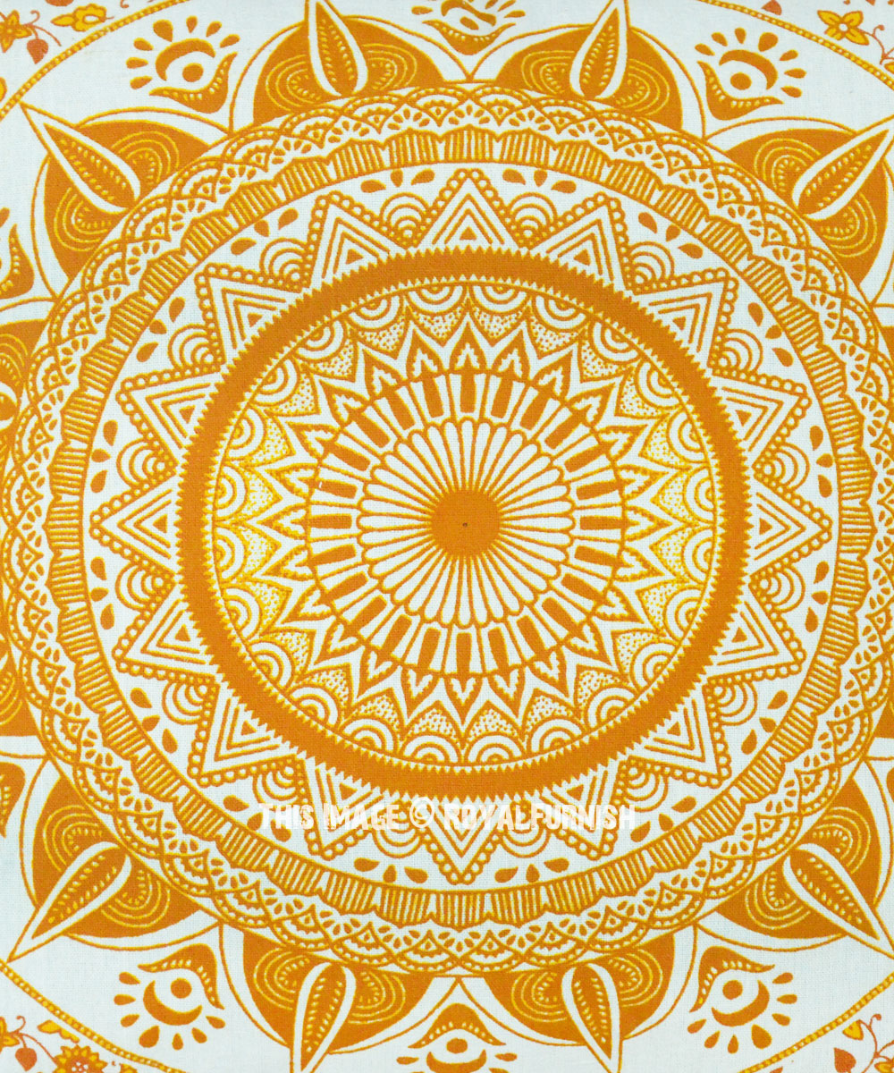 Yellow & Brown Mandala Tapestry Square Throw Pillow Case 16X16