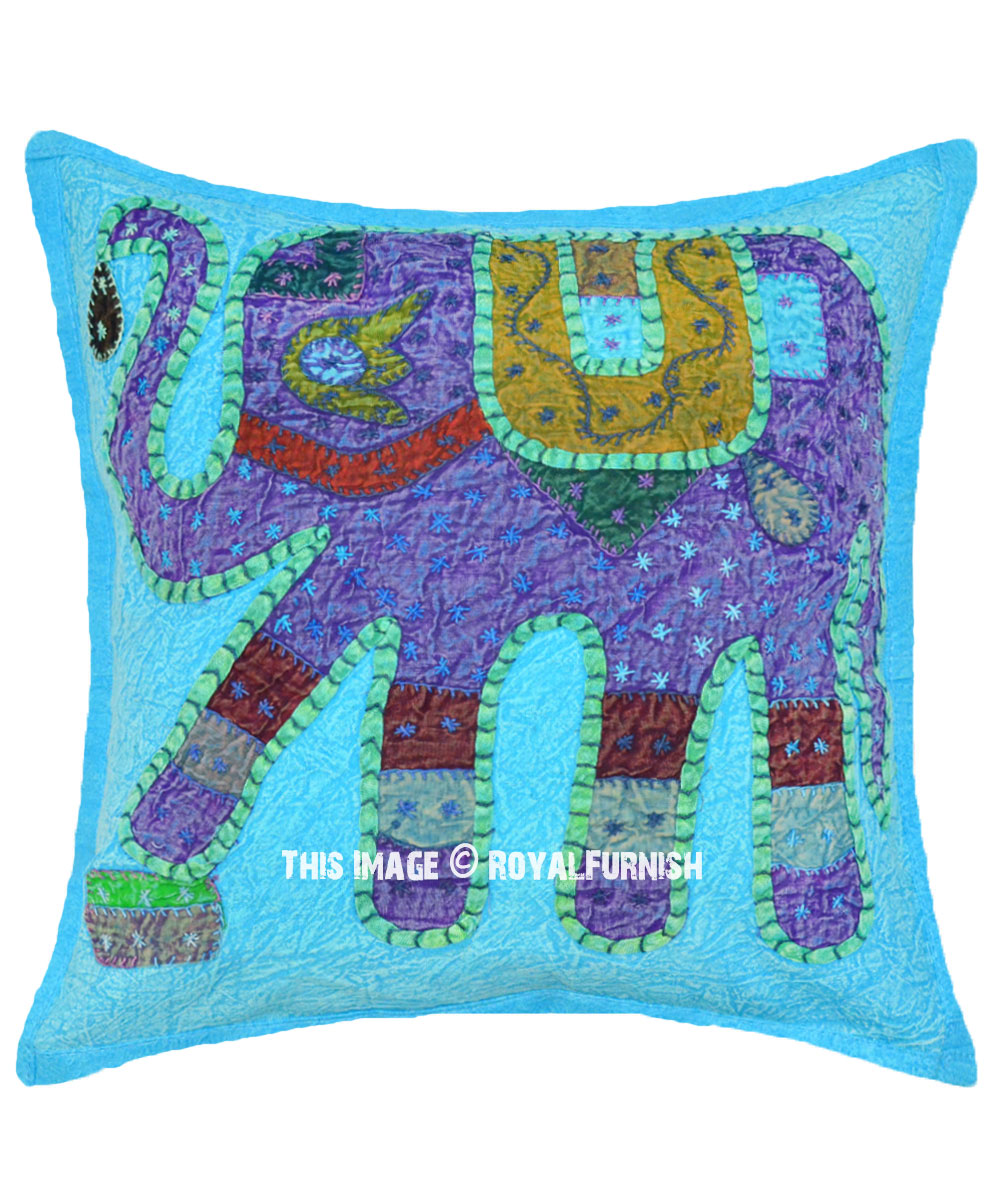 Turquoise Bohemian Indian Elephant Cushion Cover - RoyalFurnish.com