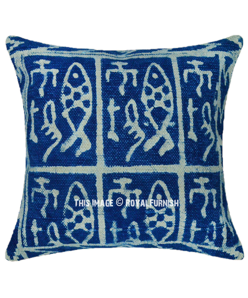 Tribal Patterned Decorative Bohemian Indigo Rug Pillow Cover 16" Inch