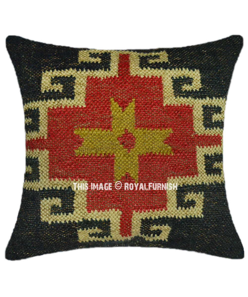 Brown & Red Jute Kilim Throw Pillow Cover 40X40 Cm