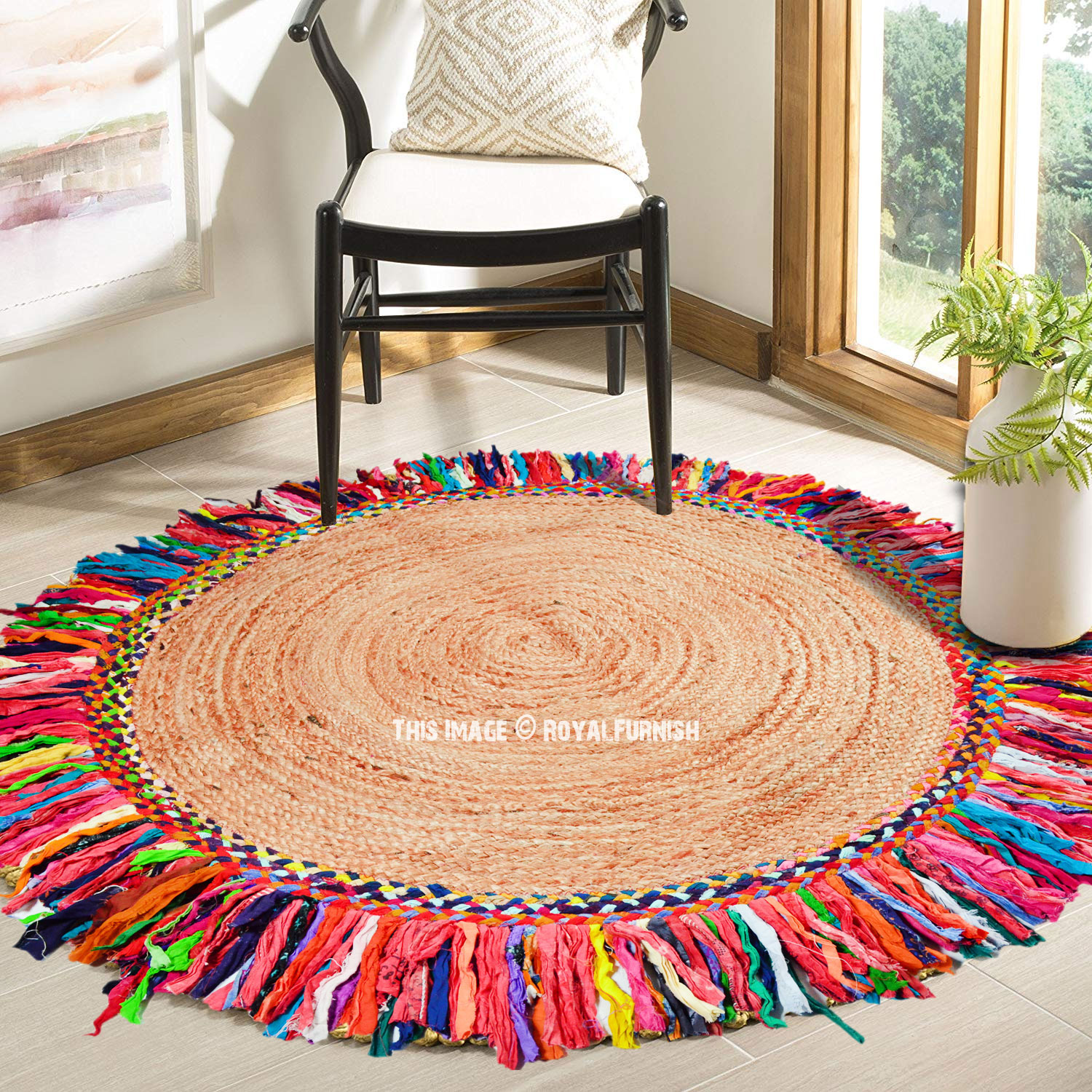 Sisal Jute Braided 4 Ft Round Colorful Fringed Indoor Area Rug ...