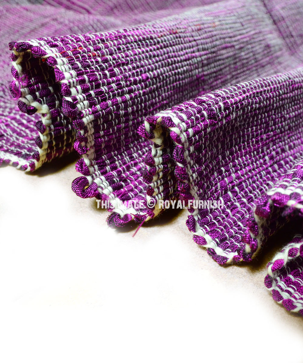 Purple Color Rag Rug Indian Yoga Mat 100% Cotton Large Chindi Rag Rug 5'x3' Feet 