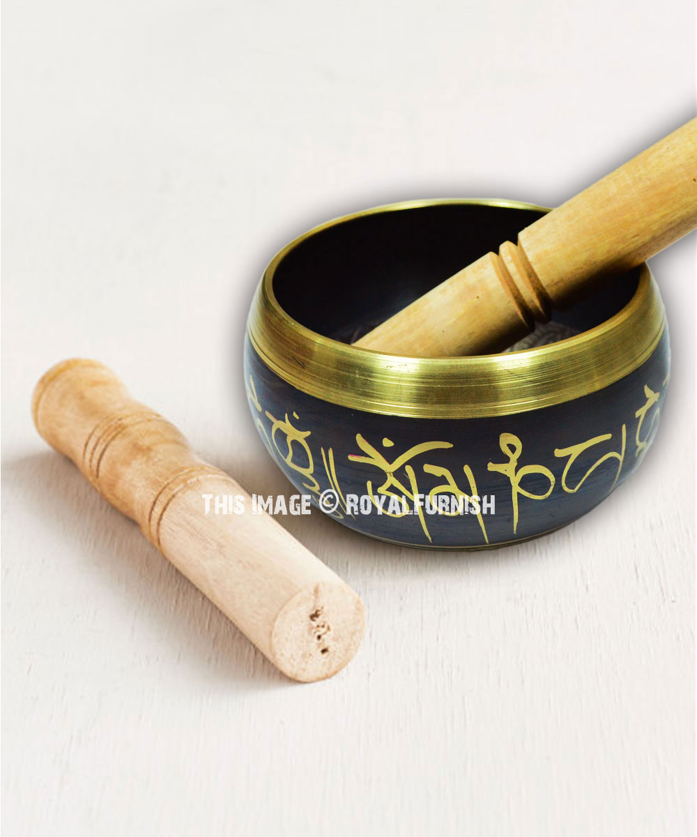 5.5 Inches Hand Painted Metal Tibetan Buddhist Singing Bowl Musical Instrument for Meditation with Stick and Cushion 