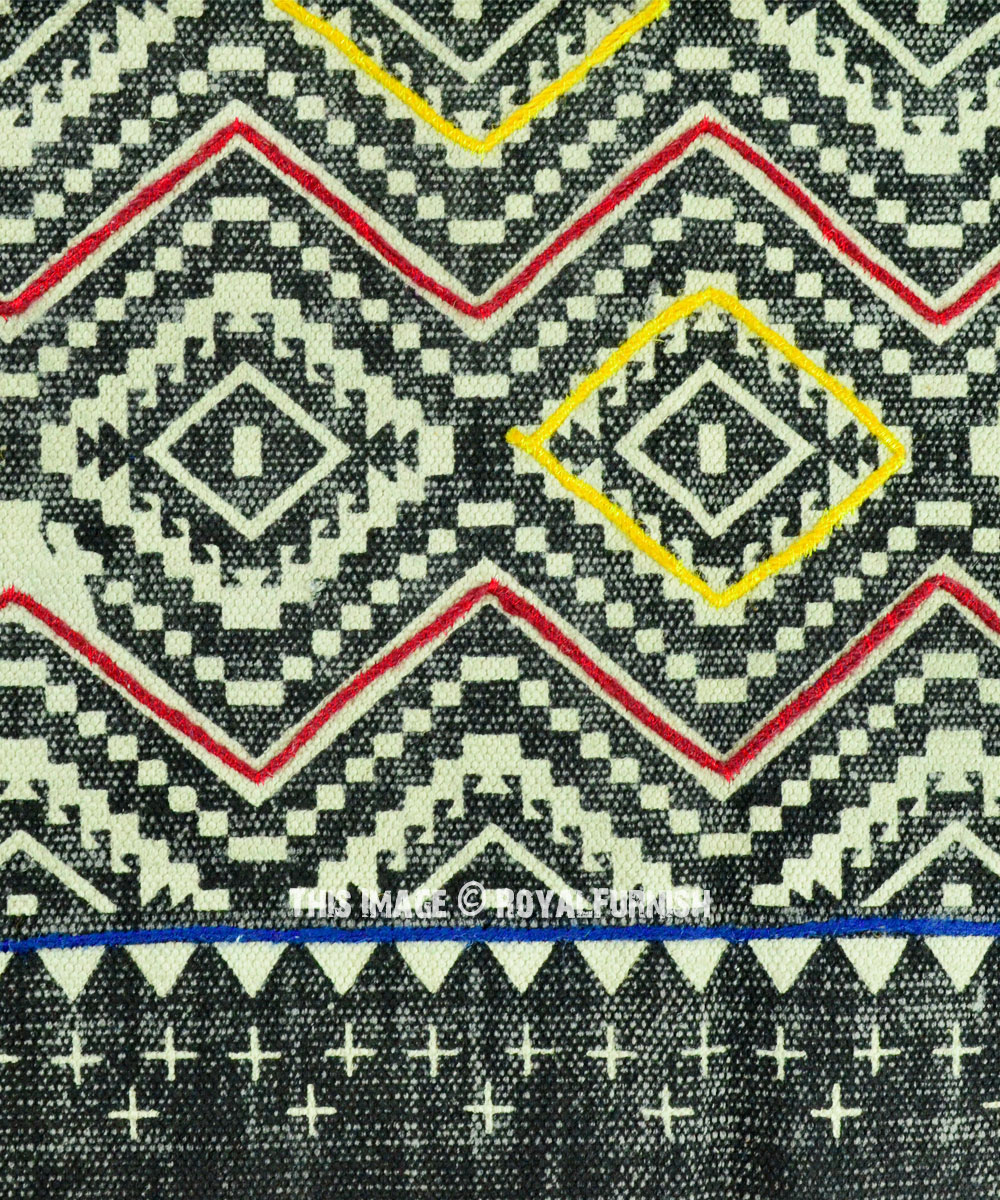 Black Multi Colored Boho Geometric Diamond Pattern Cotton Area Rug 3X5