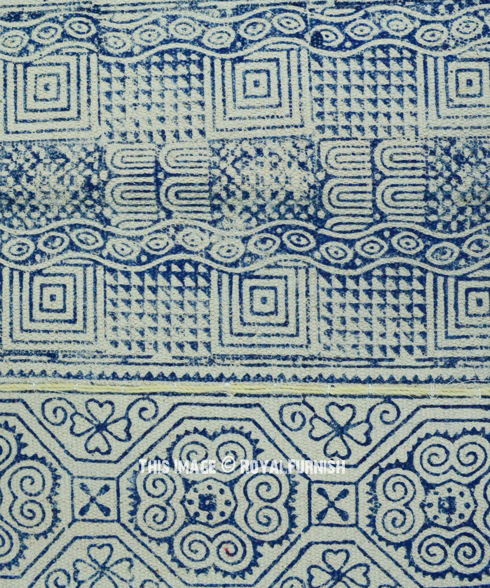 Blue & White Traditional Bohemian Geometric Rectangle Cotton Area Rug