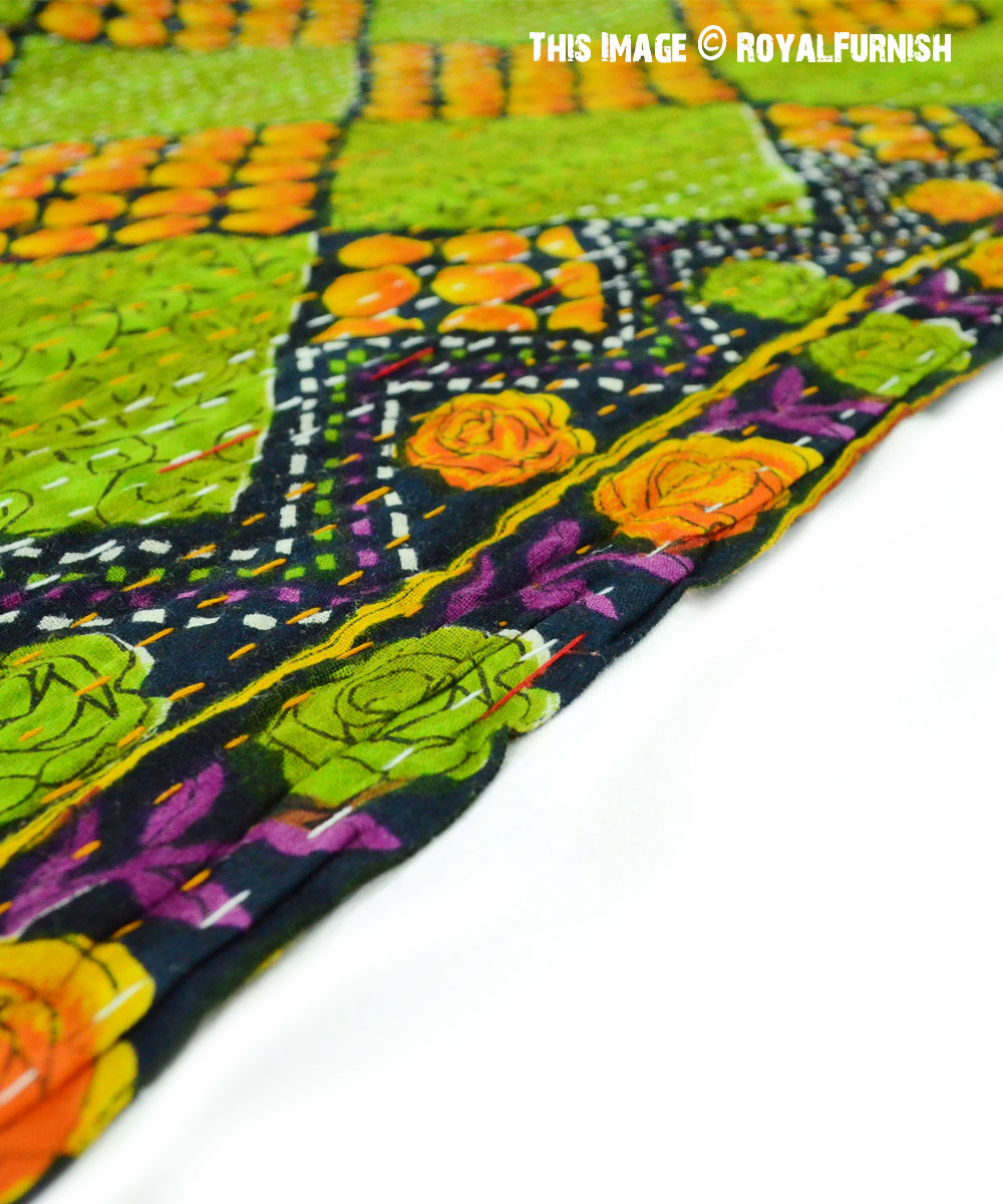Green Purple Reversible Supreme Kantha Quilt Blanket Throw
