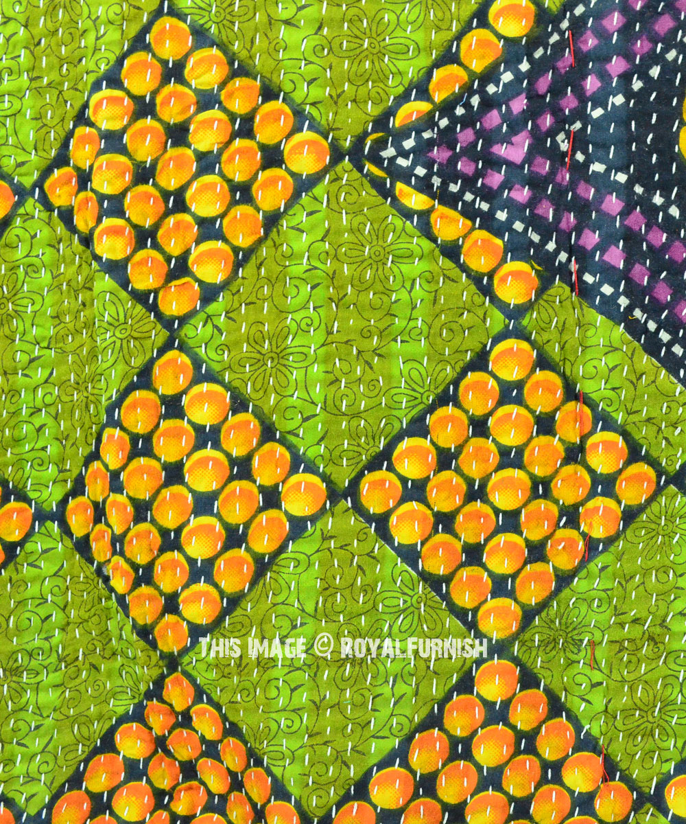 Green Purple Reversible Supreme Kantha Quilt Blanket Throw
