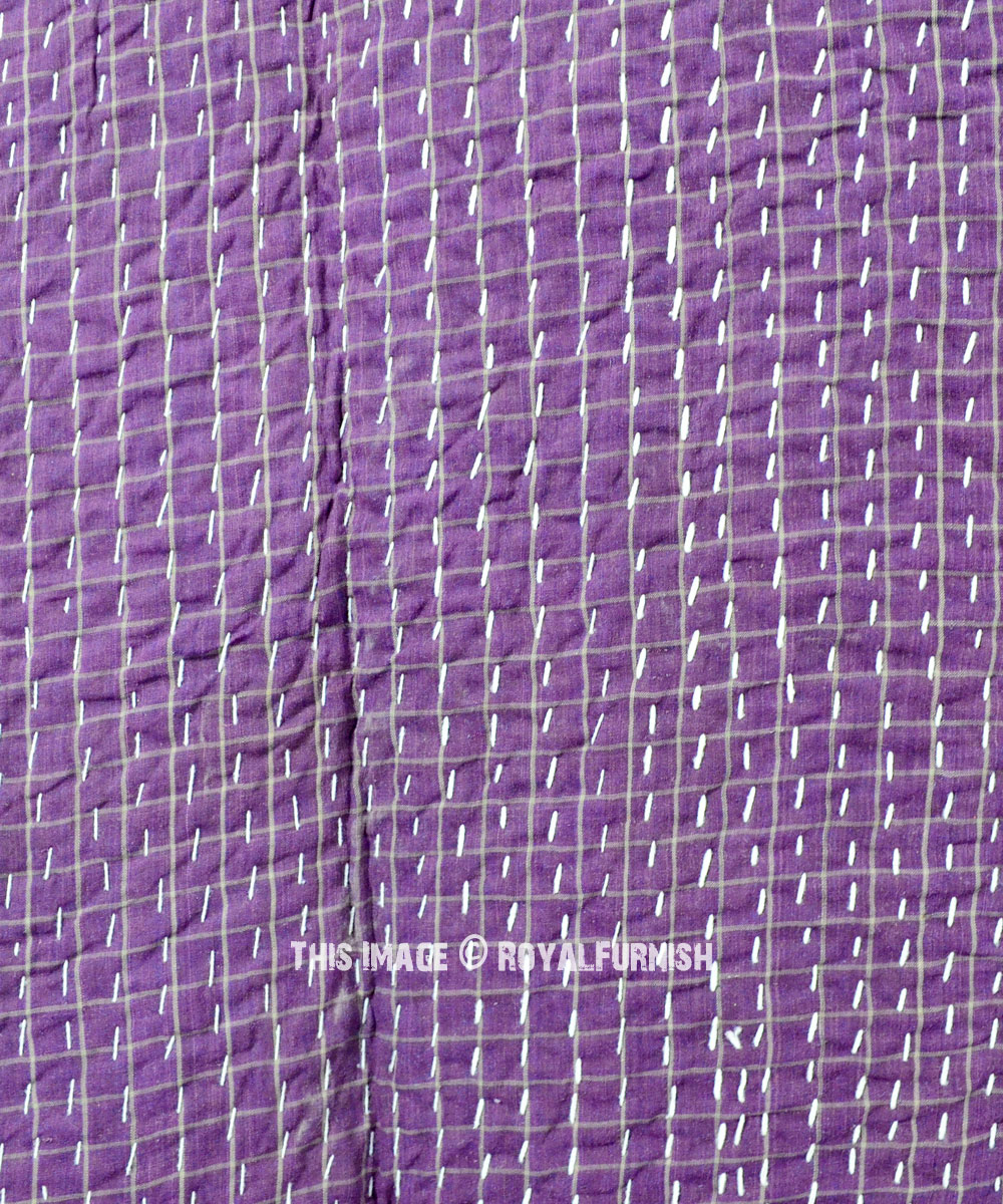 Green Purple Reversible Supreme Kantha Quilt Blanket Throw