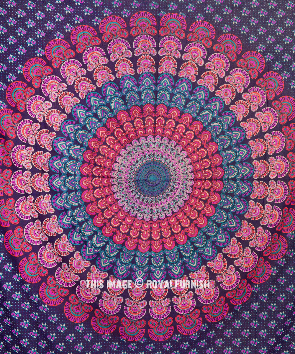 Pink Purple Boho Mandala Tapestry - RoyalFurnish.com
