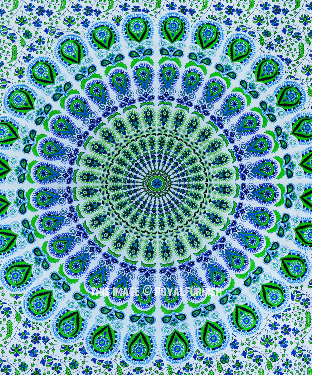 Green Peacock Mandala tapestry