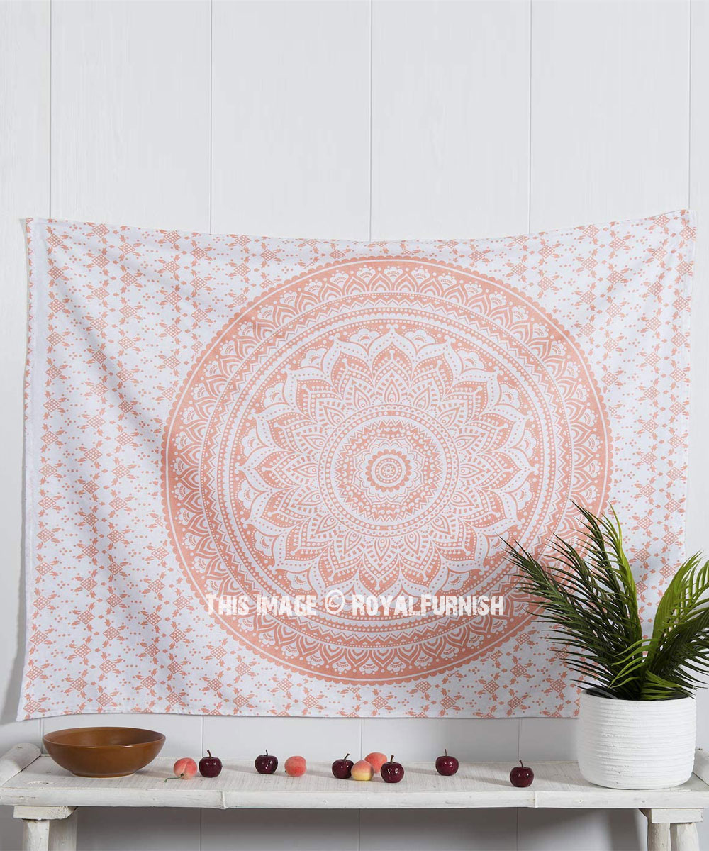 White Rose Gold Ombre Mandala Tapestry Poster Size 30X45 Inch