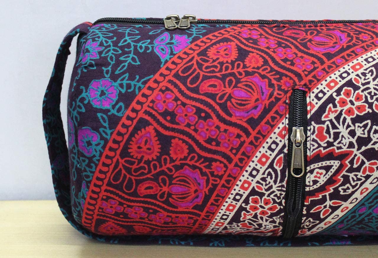 Indian Mandala Design Yoga Mat Carrier Pink Multi Color Bag With Shoulder Strap 