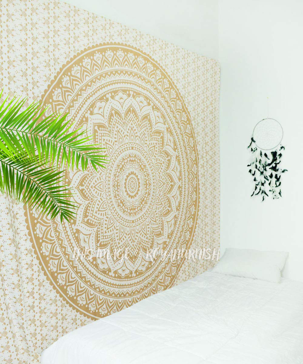 White and gold mandala tapestry hotsell