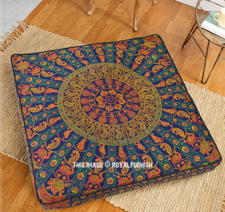 Floor Cushion Cover - Square Yellow - Mandala Life ART