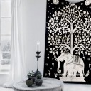 Small Twin Black & White Tree Elephant Wall Tapestry