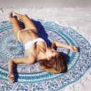 White Multi Birds Bohemian Mandala Round Beach Towel, Fringed Roundie